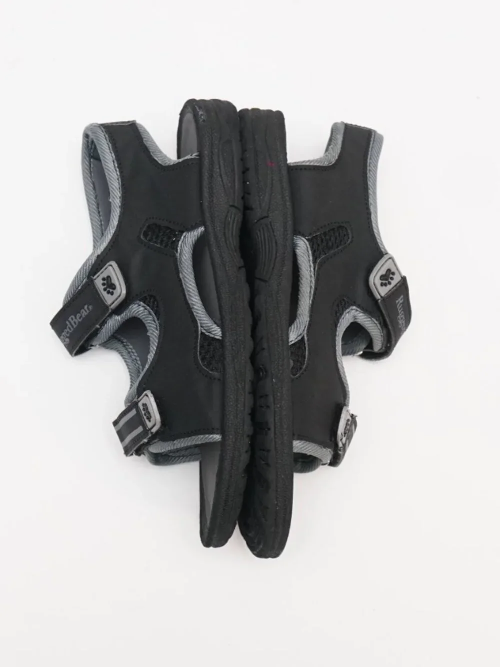 Rugged Bear Kids Black Gray Sandals Adjustable Straps Paw Print Accents size 4